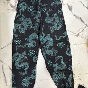 Dragon Print Black and Teal Women's Pants
